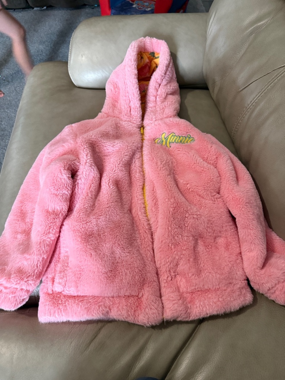 Disney Pink Hooded Plush Jacket with Minnie Embroidery
